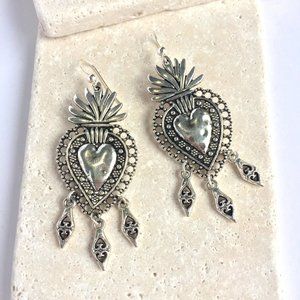 Silver Sacred heart w/ 3 dangles Earrings